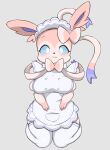  absurd_res anthro breasts clothed clothing eeveelution female hi_res kneeling looking_at_viewer nintendo pok&eacute;mon pok&eacute;mon_(species) pok&eacute;morph solo sylveon thick_thighs video_games white_body yoru_vida 