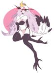  anthro avian beak blush breasts claws clothed clothing crown demon female fluffy fluffy_tail fur helluva_boss hi_res mature_female partially_clothed simple_background smile solo stella_(helluva_boss) tongue tongue_out white_body white_fur whiteartblood 