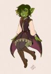  bard blenafee_(keroro623) boots clothed clothing cute_fangs ear_piercing footwear fully_clothed girly goblin green_body hi_res humanoid long_coat male osato-kun piercing puffy_sleeves ruffled_skirt 