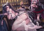  3girls arm_garter august_von_parseval_(azur_lane) august_von_parseval_(the_conquered_unhulde)_(azur_lane) azur_lane bar bismarck_(azur_lane) bismarck_(iron_black_elysium)_(azur_lane) black_footwear blonde_hair blue_eyes blush bottle bow breasts chair cup dress drinking_glass elbe_(azur_lane) elbe_(time_to_show_off?)_(azur_lane) fang feet frilled_dress frills garter_straps hair_between_eyes hair_over_one_eye hair_ribbon high_heels highres holding horns indoors large_breasts leaning leaning_forward lolita_fashion long_hair looking_at_viewer lying maid maid_headdress mechanical_horns multiple_girls on_side open_mouth panties pantyshot parted_lips pillow purple_eyes red_ribbon ribbon sideboob sidelocks standing thighhighs thighs underwear very_long_hair white_hair white_legwear white_panties wine_bottle wine_glass yuemanhuaikong 