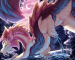  animal_genitalia camychan capcom claws cloaca detailed_background feral fur genitals hi_res leviathan_(mh) looking_at_viewer mizutsune monster_hunter nude scales scalie smile solo video_games white_body 
