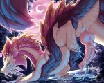  camychan capcom claws detailed_background erection feral fur genitals hi_res leviathan_(mh) looking_at_viewer male mizutsune monster_hunter nude penis scales scalie smile solo video_games white_body 
