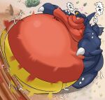  2022 absurd_res ambiguous_gender anthro belly big_belly black_sclera blue_body blue_skin garchomp grass hamonica029 hi_res morbidly_obese morbidly_obese_ambiguous morbidly_obese_anthro motion_lines nintendo obese obese_ambiguous obese_anthro overweight overweight_ambiguous overweight_anthro plant pok&eacute;mon pok&eacute;mon_(species) rock solo spikes standing text translation_request video_games 