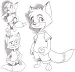  anthro ball baseball_(ball) black_nose book bottomwear canid canine clothed clothing fluffy fluffy_tail forestdale fox fur hi_res kyle_kendrics_(forestdale) male mammal monochrome nauyaco paws running shirt shorts simple_background smile solo topwear 