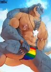  2022 abs absurd_res amulet anthro barazoku big_bulge big_muscles big_pecs bodily_fluids body_hair bulge chest_hair claws clothing cloud crocodile crocodilian crocodylid day hi_res huge_muscles jewelry lgbt_pride male muscular muscular_anthro muscular_male naughtyxerigart necklace nipple_piercing nipple_ring nipples non-mammal_nipples outside pecs piercing pride_color_clothing pride_color_underwear pride_colors reptile scalie signature smile solo sweat teeth underwear wet wet_body xerig_cygnoir 