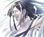  1girl annabell_(durch9sicht5) ayashimon black_hair closed_eyes hashihime_(ayashimon) highres simple_background solo unraveling white_hair 