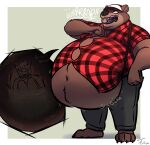  abdominal_bulge after_vore anthro belly big_belly bodily_fluids burping clothing duo hat headgear headwear internal male male/male mammal open_mouth organs overalls rumbling_stomach saliva stomach stomach_acid tanio tight_clothing trucker ursid vore 