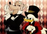  2020 anatid anseriform anthro avian beak bird bow_tie canid canine canis clothed clothing disney domestic_dog duck ducktales ducktales_(2017) duckworth duo eyewear glasses gloves handwear hat headgear headwear imotaco looking_at_another male mammal scrooge_mcduck smile suit tan_body 