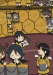  6+girls antennae arthropod_girl baby bee_girl bee_wings beehive black_hair brown_hair bucket flower highres holding_baby honey kishimen_udn ladder long_hair multiple_girls original personification short_hair 