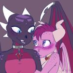  &lt;3 1:1 2015 accessory activision anthro black_body blue_eyes blush clothed clothing collar cynder dragon duo ember_(spyro) eye_contact female female/female hair holding_arm horn jewelry looking_at_another membrane_(anatomy) membranous_wings necklace pink_body pink_hair pink_scales scales scalie short_hair smile spet spyro_the_dragon teeth topless topless_female topwear video_games wings 
