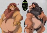  &lt;3 anthro belly big_belly dialogue disney duo felid hauoli47 lion male male/male mammal mane mufasa obese overweight overweight_male pantherine scar_(the_lion_king) the_lion_king 