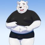  2022 anthro belly big_belly blue_eyes blush bulge clothing hi_res humanoid_hands kemono male mammal navel overweight overweight_male polar_bear shirane_kan shirt solo topwear underwear ursid ursine utau yaki_atsuage 