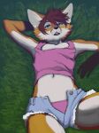  absurd_res ambiguous_gender canid canine clothing fox girly grass hi_res mammal panties plant underwear 