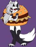  anthro boss burger canid canid_demon cheeseburger_costume clothing costume demon female food food_costume hellhound helluva helluva_boss hi_res kigtoons loona loona_(helluva_boss) mammal solo 