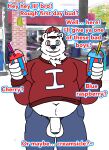  absurd_res anthro belly_overhang belly_tuft blush chest_tuft clothed clothing flaccid genitals heterochromia hi_res icee_bear(the_icee_company) male mammal nanozapz overweight penis polar_bear solo tuft ursid ursine wardrobe_malfunction 