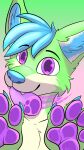  absurd_res anthro beverage blue_body blue_claws blue_fur blue_inner_ear blue_nose bodily_fluids brisk_(brisky~) brisky~ canid canine canis claws flavored_saliva fur gradient_background grape_soda green_body green_fur hi_res licking_screen looking_at_viewer male mammal pawpads paws purple_eyes purple_pawpads purple_saliva purple_tongue saliva saliva_string simple_background soda solo tongue unusual_bodily_fluids unusual_saliva white_body white_fur wolf 