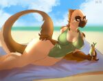  2022 5_fingers anthro breasts clothed clothing day detailed_background digital_media_(artwork) dragon eri-yo female fingers fur furred_dragon looking_at_viewer non-mammal_breasts outside sky solo wingless_dragon 