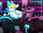  2022 4:3 4_fingers alien anthro arachnid arthropod attribute_theft backsack balls big_balls big_breasts big_butt black_body black_eyes black_sclera blush blush_lines bodily_fluids breasts butt butt_expansion butt_size_difference deltarune digital_media_(artwork) domestic_cat duo english_text expansion eyebrows eyelashes felid feline felis female fingers floating_hands genitals heart_(marking) hi_res huge_balls huge_breasts huge_butt looking_at_viewer looking_back machine male male/female mammal multicolored_body ner0_kobold neroro_(ner0_kobold) nude open_mouth pink_body rear_view robot scorpion shaded side_boob signature simple_background size_theft smile surprise surprised_expression sweat sweatdrop sweaty_face tail_fetish tail_play tasque_manager text two_tone_body undertale_(series) unusual_anatomy unusual_tail video_games whip white_body yellow_eyes 