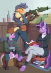  absurd_res alcohol applejack_(mlp) beverage clothing dargon equid equine female friendship_is_magic group hi_res horse legwear mammal my_little_pony pony reporter soldier spike_(mlp) stockings tass_the_bovine twilight_sparkle_(mlp) warrior writing_text 