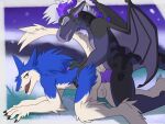  anal anal_penetration anthro anthro_on_anthro anthro_penetrated anthro_penetrating anthro_penetrating_anthro balls black_body black_scales blue_body blue_fur claws doggystyle dragon duo elbow_tufts ethu_(javya) eyes_closed fluffy fluffy_tail from_behind_position fur genitals harlem hip_grab knot male male/male mauro_skyles night open_mouth penetration purple_body purple_scales red_eyes scales sergal sex simple_background white_body white_fur wings 