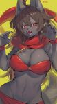  2022 absurd_res anthro blush breasts canid canine claws cleavage clothed clothing fangs female finger_claws fur hair hi_res kemono looking_at_viewer mammal navel open_mouth signature solo suurin_2 teeth tongue 