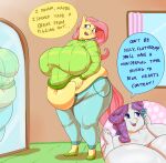  2022 anthro blue_eyes breasts dialogue digital_media_(artwork) english_text equid equine female fluttershy_(mlp) friendship_is_magic hasbro hi_res horn mammal my_little_pony obese obese_female overweight overweight_female rarity_(mlp) sirmasterdufel speech_bubble text unicorn 