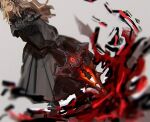  1girl black_dress dragging dress fate/grand_order fate_(series) fire gothic_lolita grey_eyes grey_hair huge_weapon kriemhild_(fate) lolita_fashion long_hair modomona mole mole_under_eye simple_background solo sword wavy_hair weapon 