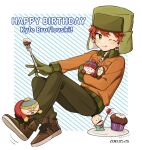  5boys blue_headwear brown_footwear brown_gloves colored_skin cupcake eric_cartman food fork gloves green_gloves green_headwear haizai happy_birthday hat hood ike_broflovski jacket kenny_mccormick kyle_broflovski multiple_boys one_eye_closed orange_jacket pants red_gloves red_hair shoes south_park stan_marsh white_skin yellow_gloves zipper 