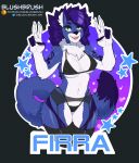  absurd_res anthro badge big_hair blue_body blue_fur blushbrush bra bra_strap breasts canid canine canis character_firra cleavage clothed clothing convention_badge female fluffy fluffy_chest fluffy_ears fluffy_hair fluffy_tail footwear fur fur_pattern garter_belt garter_straps gesture glistening glistening_body glistening_breasts glistening_eyes glistening_skin green_eyes hair hi_res huge_thighs legwear lingerie mammal multicolored_body multicolored_fur name_tag neck_tuft partially_clothed purple_body purple_fur purple_hair smile socks solo squish star tattoo text thick_tail thick_thighs thigh_highs thigh_socks thigh_squish thong thong_straps toned_female toned_stomach translucent translucent_clothing tuft tufted_ears underwear url v_sign white_body white_fur wide_hips wolf 