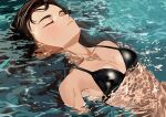  1girl bikini black_bikini blush breasts brown_hair closed_eyes closed_mouth collarbone commentary_request elisia_valfelto eyelashes highres long_hair luicent medium_breasts original partially_submerged solo swimsuit water 