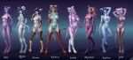  6+girls ass black_hair black_lips blonde_hair blue_eyes blue_hair blue_skin breasts brown_hair closed_mouth colored_skin completely_nude draenei drill_hair glasses grey_legwear grey_skin highres holding hooves horns large_breasts lipstick long_hair looking_at_viewer makeup medium_breasts mole mole_above_mouth multiple_girls navel nipples nude one_eye_closed personal_ami pink_skin purple_skin pussy red_legwear round_eyewear small_breasts smile standing standing_on_one_leg tail tail_ornament tail_ring thighhighs twintails vest warcraft white_hair white_legwear world_of_warcraft 
