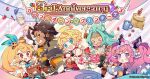  &gt;_&lt; 2girls 3boys ahoge animal_ears aqua_bow aqua_hair basket bell blue_eyes blush bow brown_eyes brown_hair chibi cleo_(dragalia_lost) cream dark-skinned_male dark_skin dragalia_lost egg elisanne euden fairy fairy_wings fang flour food fruit holding holding_basket holding_egg holding_food holding_fruit holding_whisk long_hair long_sleeves looking_at_another looking_at_viewer luca_(dragalia_lost) maid_headdress measuring_cup mixing mixing_bowl multiple_boys multiple_girls notte_(dragalia_lost) official_art open_mouth pastry_bag pink_eyes pink_hair rabbit_ears ranzal_(dragalia_lost) red_eyes short_hair side_ponytail smile strawberry twintails whisk whisking wings 