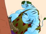  anthro belly belly_smother big_belly blue_body blue_fur bovid bovine brown_body brown_fur byakko_(yu_yu_hakusho) cattle dominant dominant_male duo face_in_belly felid fur green_hair hair hi_res horn male male/male mammal muscular muscular_male overweight overweight_male pantherine reagan700 size_difference smile smothering strongfat submissive submissive_male tiger tusks yu_yu_hakusho 