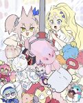  2girls animal_ears black_salvo blonde_hair blue_eyes blush crane_game dogmatika_ecclesia_the_virtuous duel_monster facial_mark fluffal_dolphin fluffal_mouse highres live_twin_ki-sikil live_twin_lil-la long_hair melffy_puppy melffy_rabby mokey_mokey multiple_girls necktie open_mouth performapal_monkeyboard pink_hair scapegoat shirt stuffed_toy synchroman tri-brigade_kitt twintails ursarctic_polari white_shirt yellow_eyes yu-gi-oh! 