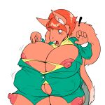  6_breasts anthro big_breasts breast_expansion breast_growth breasts clothing dawmino expansion female growth hair hi_res huge_breasts mammal multi_breast red_hair rodent sadie_(triprat) sciurid solo surprise transformation wardrobe_malfunction 