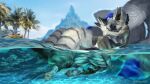  anthro beach behemoth89 canid canine canis clothing duo embrace flower fox hug island jackal kissing male male/male mammal mountain plant rock sea seaside swimming_trunks swimwear tree water 