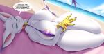  absurd_res anthro areola bandai_namco big_breasts bikini breasts clothing digimon digimon_(species) female gatomon hi_res huge_breasts lying mleonheart on_back pink_areola solo swimwear 