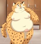  absurd_res anthro bashful benjamin_clawhauser blush bodily_fluids brick_break_after_dark chubby_male disney embarrassed erection hi_res locker_room looking_away male overweight solo sweat tagme zootopia 