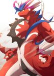  2022 absurd_res dragon feathers hi_res koraidon legendary_pok&eacute;mon nintendo nude plache6 pok&eacute;mon pok&eacute;mon_(species) red_body simple_background solo tire video_games white_background 