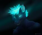  2022 anthro black_nose blue_eyes blue_hair canid canine canis digital_media_(artwork) hair koul looking_at_viewer male mammal simple_background smile solo teeth wolf 