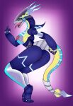  anthro breasts female genitals gradient_background hi_res looking_at_viewer miraidon nintendo open_mouth pok&eacute;mon pok&eacute;morph pussy raised_tail rorrek side_boob simple_background solo unusual_anatomy unusual_tail video_games 