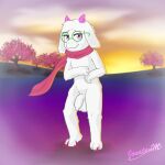  1:1 bovid caprine deltarune eyewear fur glasses goat hi_res horn jonatanm male mammal nude pink_eyes ralsei scarf undertale_(series) video_games white_body white_fur 