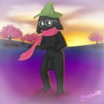  1:1 black_body black_fur bovid caprine clothing deltarune eyewear fur glasses goat hat headgear headwear hi_res horn jonatanm male mammal nude ralsei scarf undertale_(series) video_games white_eyes 