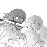  action decapitation greyscale guro monochrome multiple_girls one_eye_closed open_mouth original school_uniform tekuteku_(yuuhodou) wide-eyed 