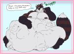  abdominal_bulge after_vore anthro belly big_belly burping hand_on_stomach hi_res huttsergreywolf male mammal multiple_prey muscular muscular_male procyonid raccoon same_size_vore vore 