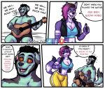  anthro big_breasts border_collie breasts bulge canid canine canis chubby_male collie comic domestic_dog duo female guitar herding_dog kobu kobu_art male male/female mammal musical_instrument pastoral_dog plucked_string_instrument sheepdog snow_(kobu_art) string_instrument thick_thighs trans_(lore) wolf 