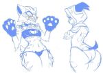  anthro asuri_(brawlhalla) blush butt cat_costume cleavage_cutout clothing costume crossed_arms duo embarrassed felid feline female hoodie looking_back lynx mammal pantherine simple_background sketch thong tiger topwear underwear white_background wide_hips 