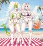  anthro ball beach big_breasts bikini breasts clothing duo female hi_res ipan legendary_pok&eacute;mon nintendo pok&eacute;mon pok&eacute;mon_(species) pubes reshiram seaside serperior sling_bikini swimwear video_games volleyball_(ball) 