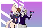  anthro big_breasts breasts canid canine clothing dettyfenik duo eithan fennec fox fur hi_res jackmeowy lagomorph leporid lgbt_pride male male/male mammal rabbit smile 