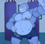  abdominal_bulge anthro ape belly big_belly bulge genitals gorilla gutsybeast gym hand_on_stomach haplorhine hi_res male mammal muscular muscular_male penis primate punching_bag rumbling_stomach same_size_vore vore 